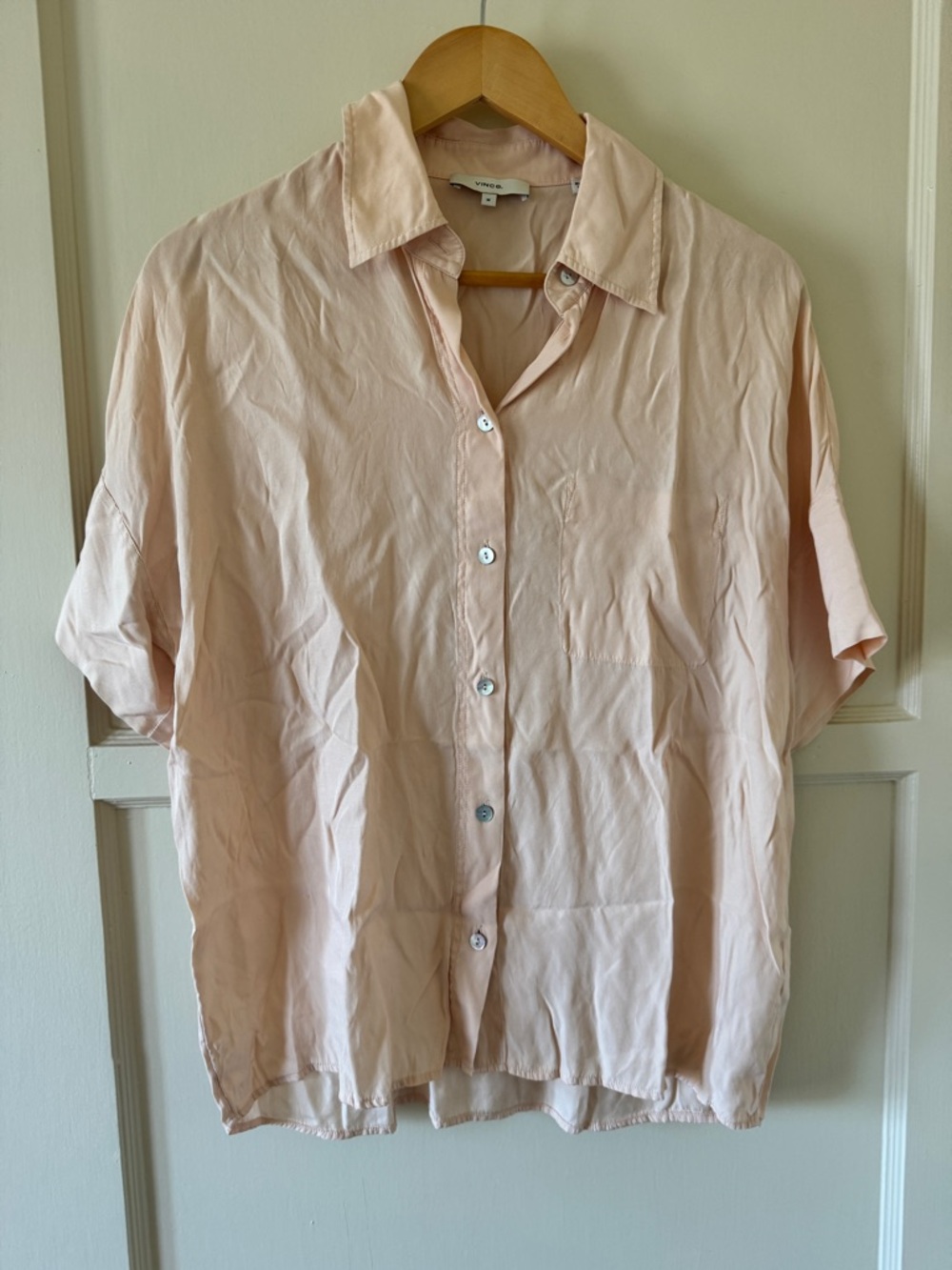 Vince Light Peach Short-Sleeve Button-Down Silk Shirt
